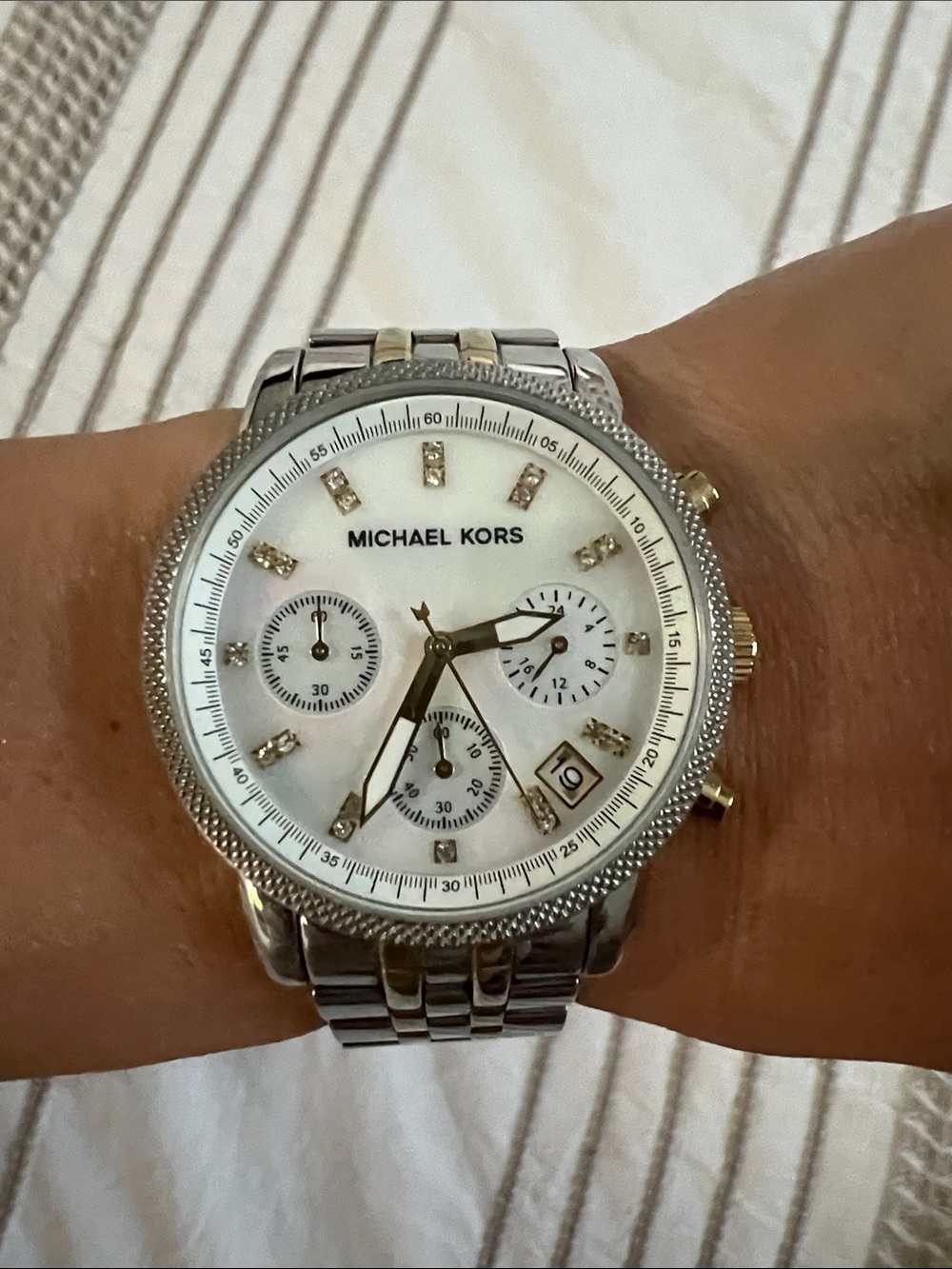 Michael Kors Two-Tone Silver and Gold Bracelet Chronograph Watch with White Dial